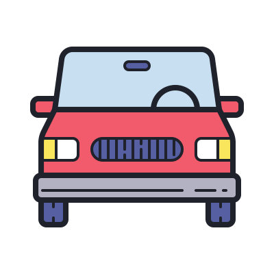 An animated graphic of a car bouncing along as it drives along the road.