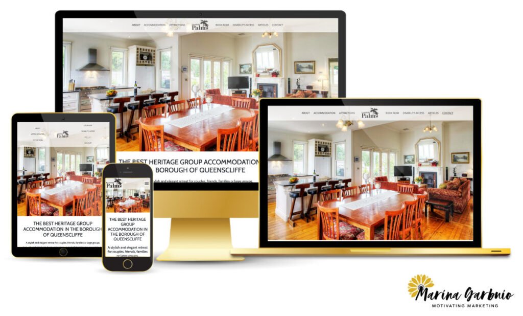 A desktop, laptop, tablet and mobile all displaying a screen capture of the Lonsdale Palms homepage.