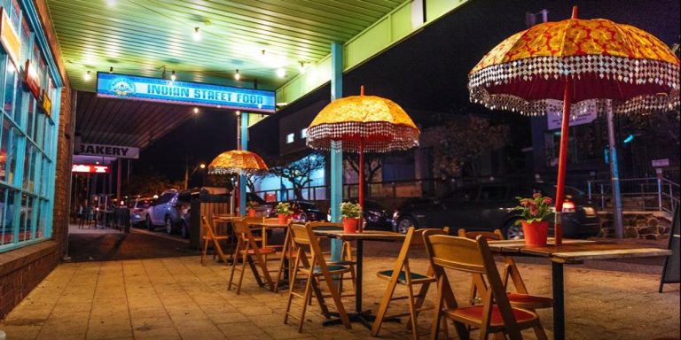 Seating outside of Babaji's Kitchen Restaurant.