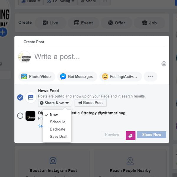 A screen capture showing a select box for when a person wishes to share the post.