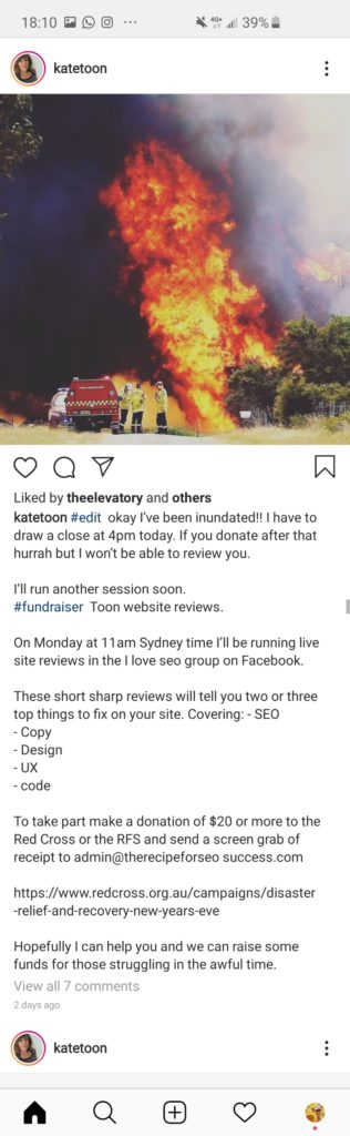 A screen capture of a post made on Social Media. An embedded image shows a fire blazing with fireman nearby.